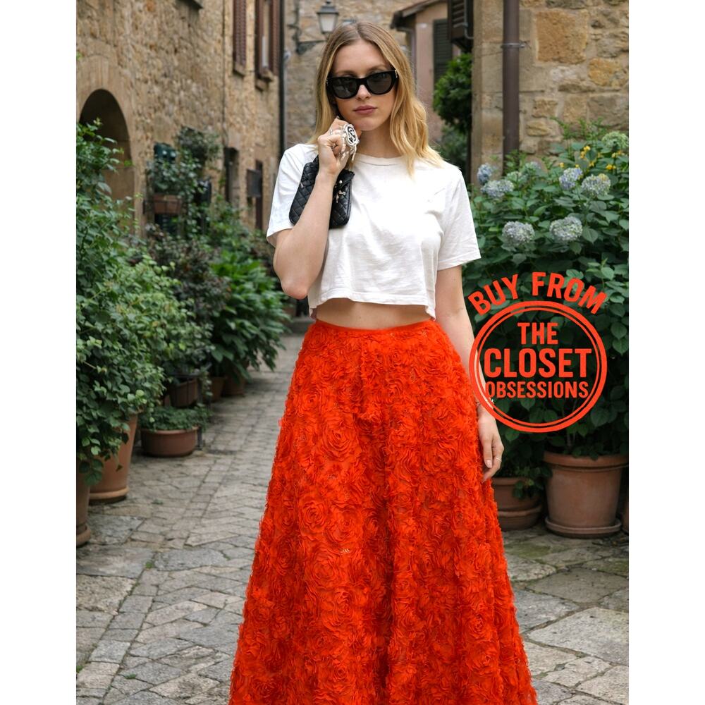 ZARA Floral Voluminous Midi Skirt NWT | Red Textured A-Line - Picture 4 of 16